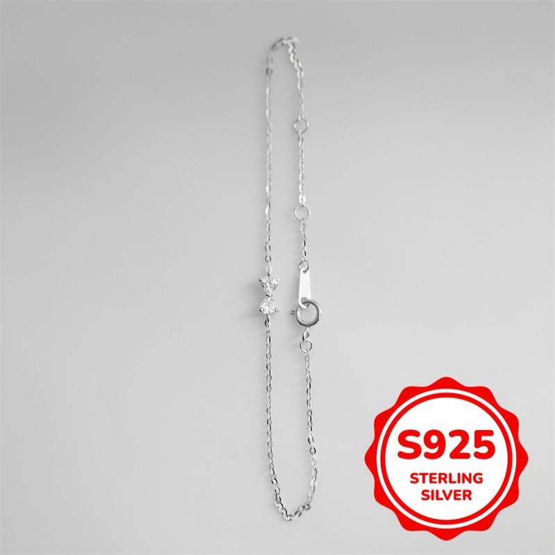 aibelopy elegant 925 sterling silver bowknot chain simple japan and south korea style with synthetic cubic zirconia for   and gift   perfect valentines day jewelry details 9