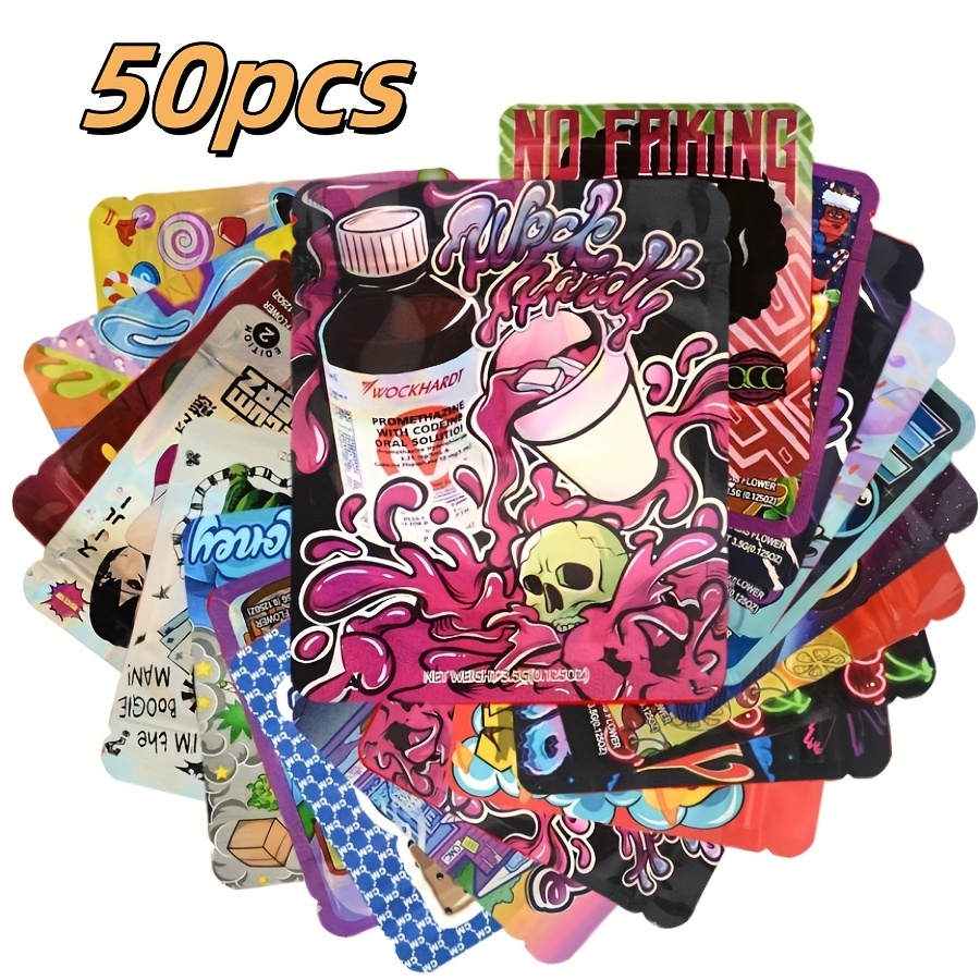 TEMU 50pcs Holographic Gift Bags, Thickened Laser Holographic Bags, 36-color Printing, 28-gauge Thickness, Multi-style And Packaging Bags, Candy
