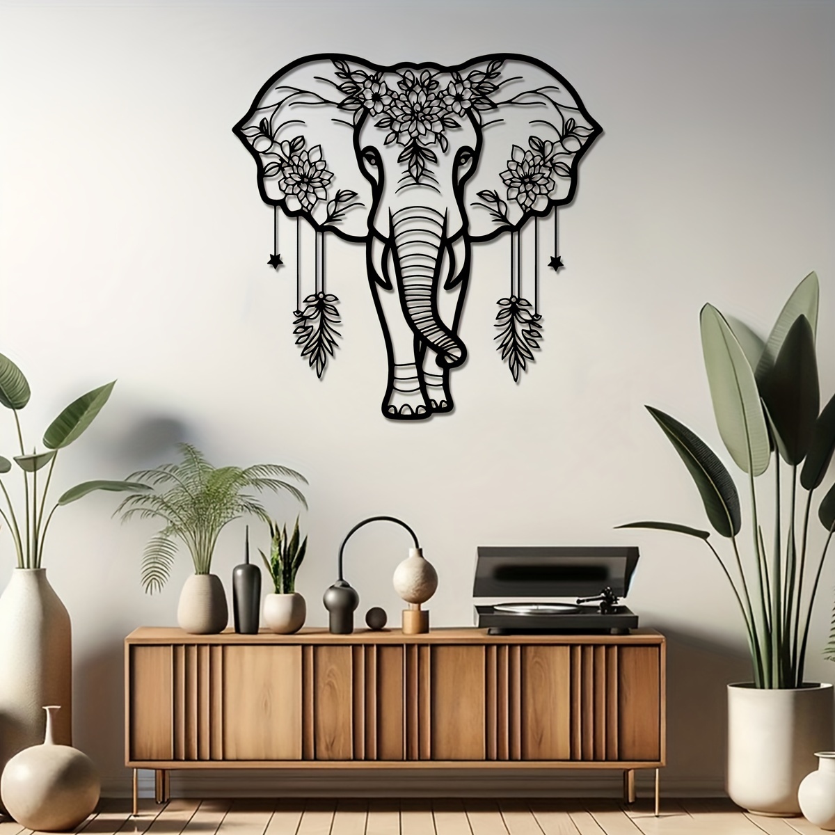 

Iron Metal Elephant Wall Art Decor, Bohemian Floral Design, Hanging Wall Accent For Home & Living Room, Creative Family Gift - 1pc