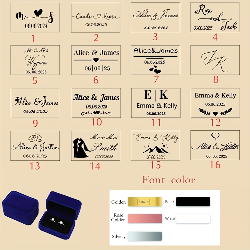 TEMU [custom] Personalized Luxurious Velvet Ring Box, Double Slot Wedding Ring Holder, Jewelry Storage Box, Name And Date Engraved Jewelry Box,