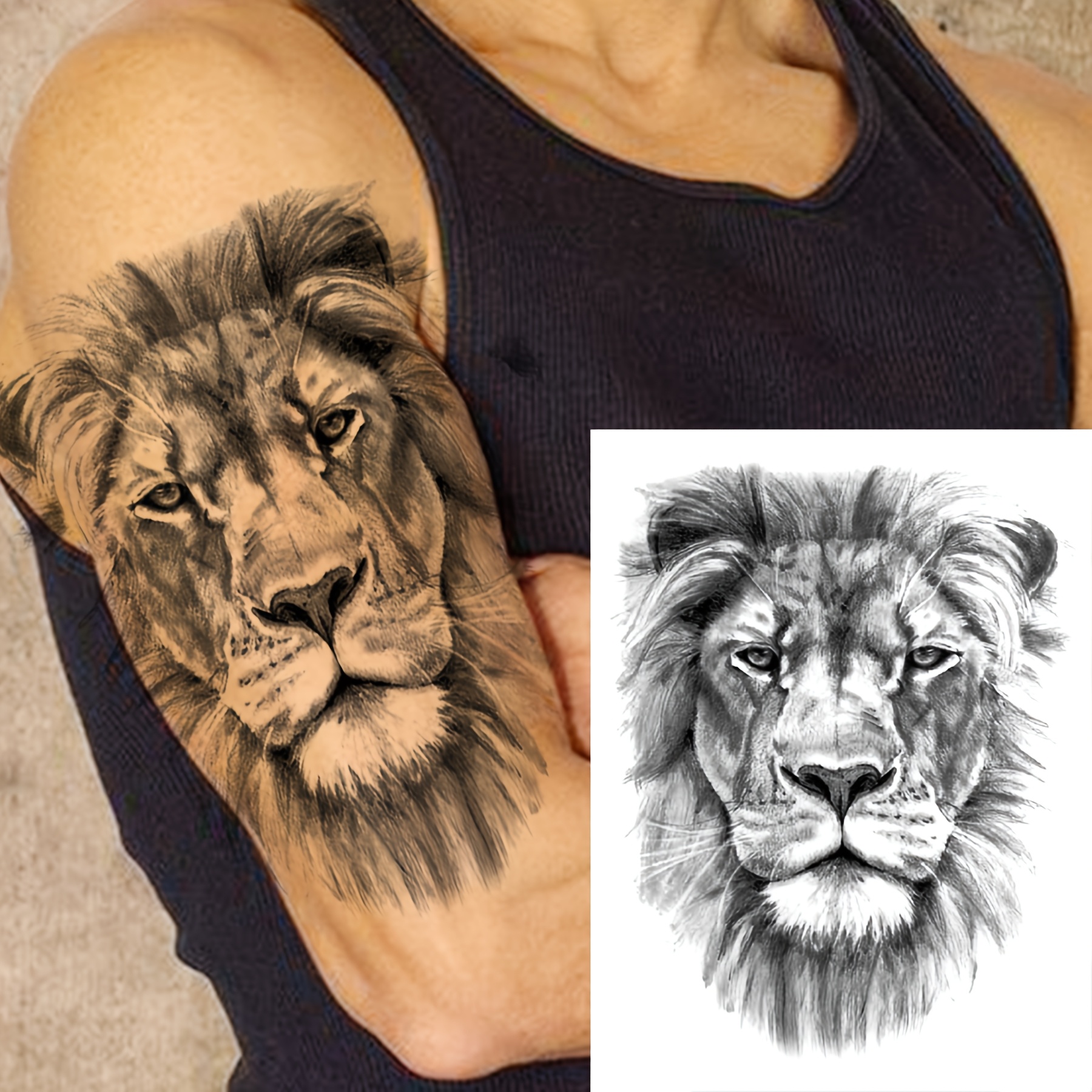 2 Temporäre Löwen-Tattoos – Selbstklebend, Ca. 21x15 Cm, Hält 4-6 Tage, Wasserfest Und Leicht Entfernbar