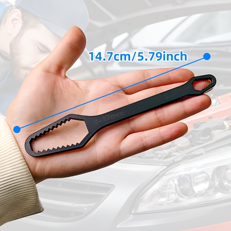 1pc Multipurpose Black 5mm Thick Torx Wrench, Adjustable Self-Tightening Dual-Head Spanner, Wrench Mouth Size 3-17mm, Portable Manual Tool for Automotive & Home Use