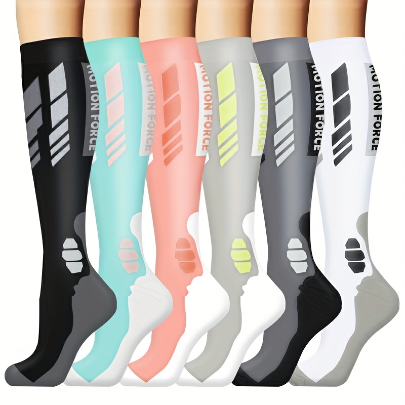 6 Pairs Of Unisex Sports Compression Socks, Knee-high Pressure Socks, Calf Protection And Anti-slip Socks, Elastic Socks For Cycling, Yoga, , Moisture-wicking And Sweat-absorbing