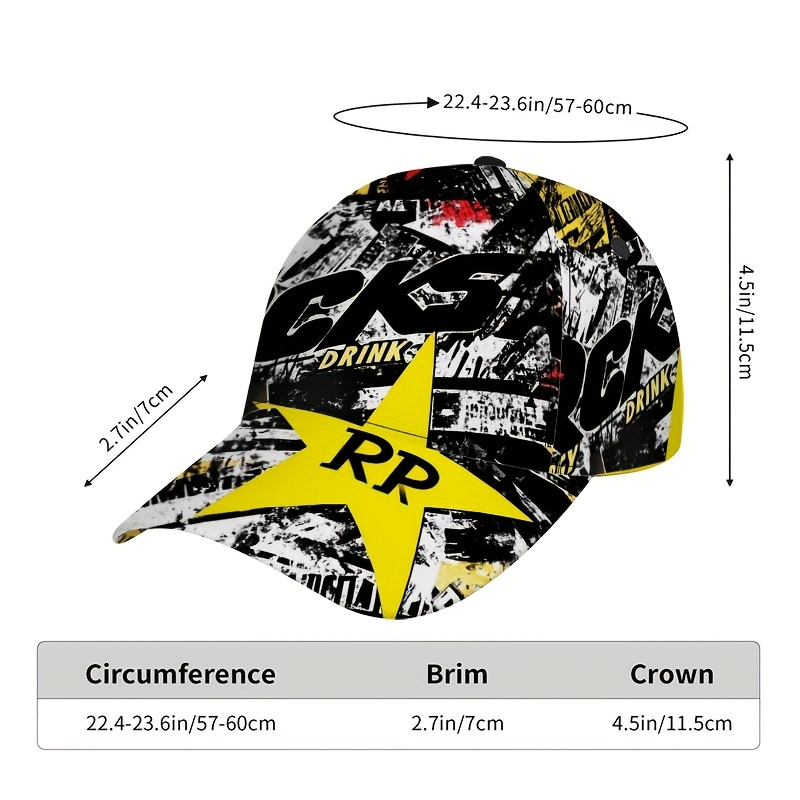TEMU 1pc Of Rockstar Vibes Printed Classic Baseball - A Lightweight Adjustable Duckbill Hat, Ideal For Everyday Use, Providing A For