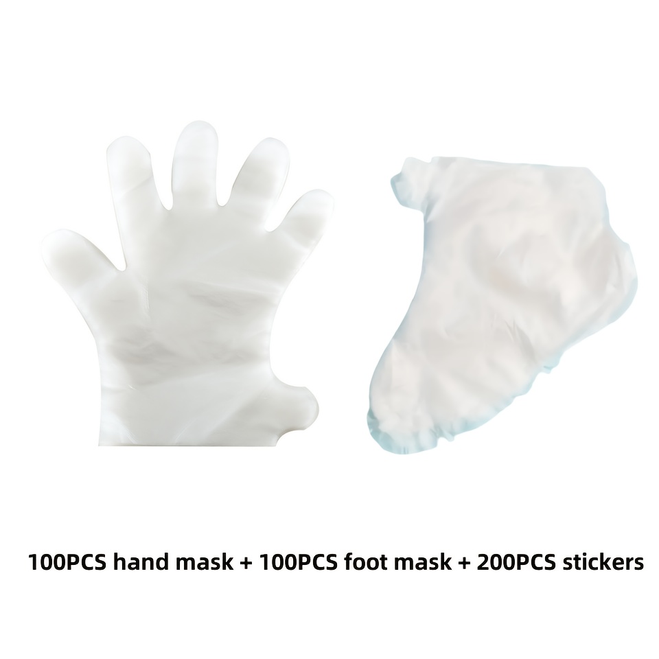 Image of 400pcs Disposable Hand And Foot Mask Set, Foot Covers, Transparent Hand Masks, Foot Soaking Shoe Covers, Hand And Foot Care Tools