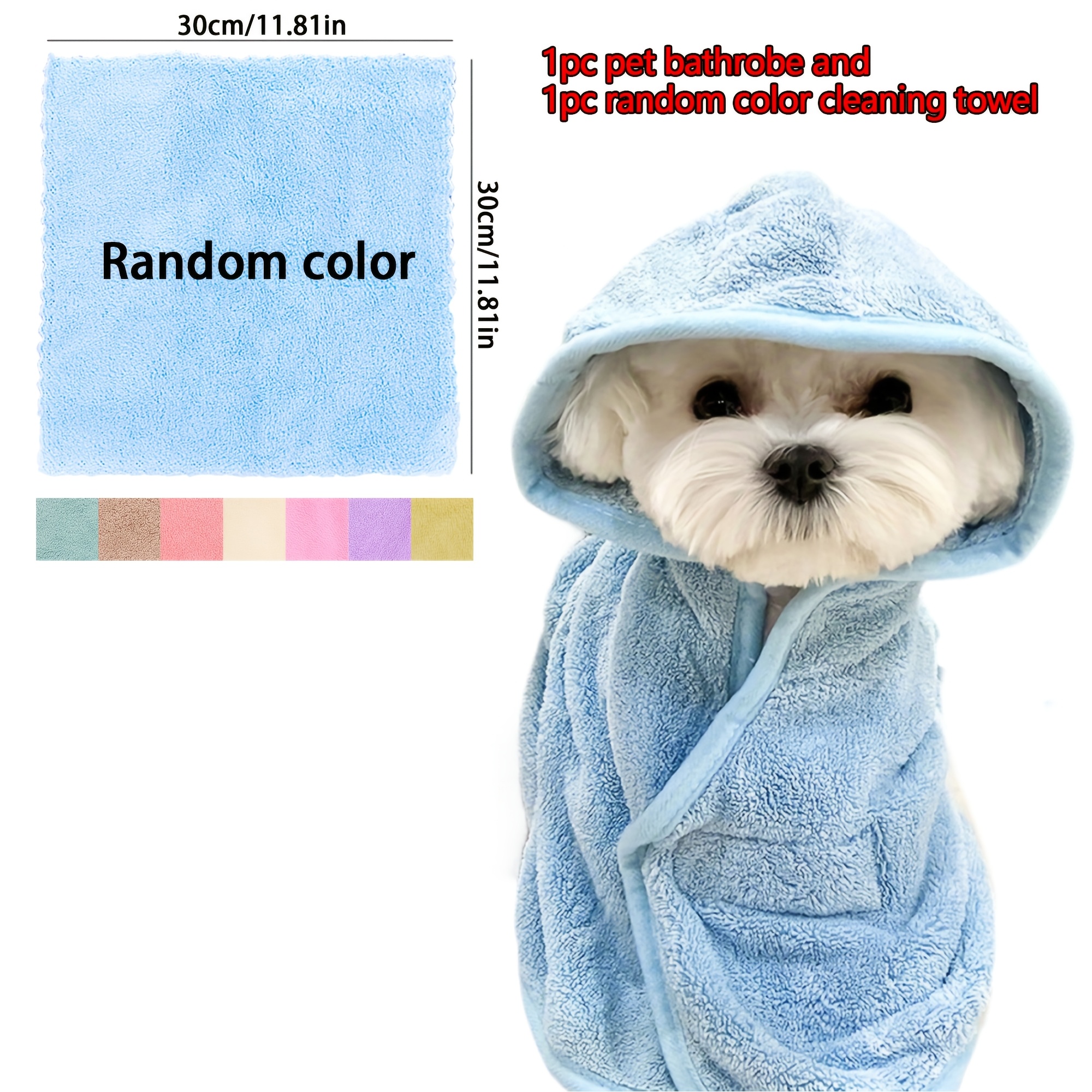 TEMU 2pcs Pet Cleaning Set: 1pc Bathrobe + 1pc Random Color Cleaning Towel. Super Absorbent And Bathrobe For Small To Medium Dogs, Cats, And Other