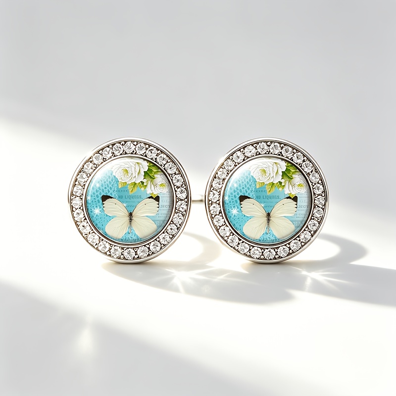 2pcs White Glass Classic Imitation Crystal Butterfly Stud Earrings