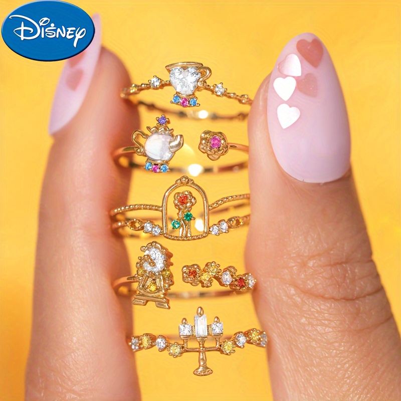 

1pc Disney Beauty And The Ring, Cartoon Fashionable Zircon Personalized Versatile Ring