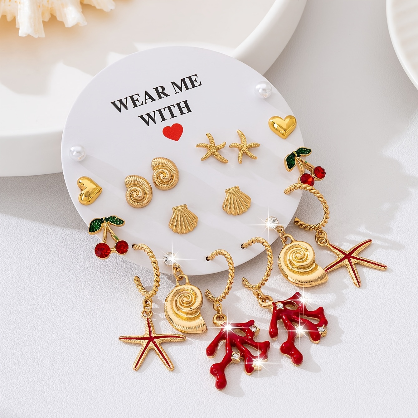 TEMU Ensemble de 18 boucles d'oreilles style vacances en en émaillé avec de mer et , adapté pour cadeaux pour femme et tenue de plage