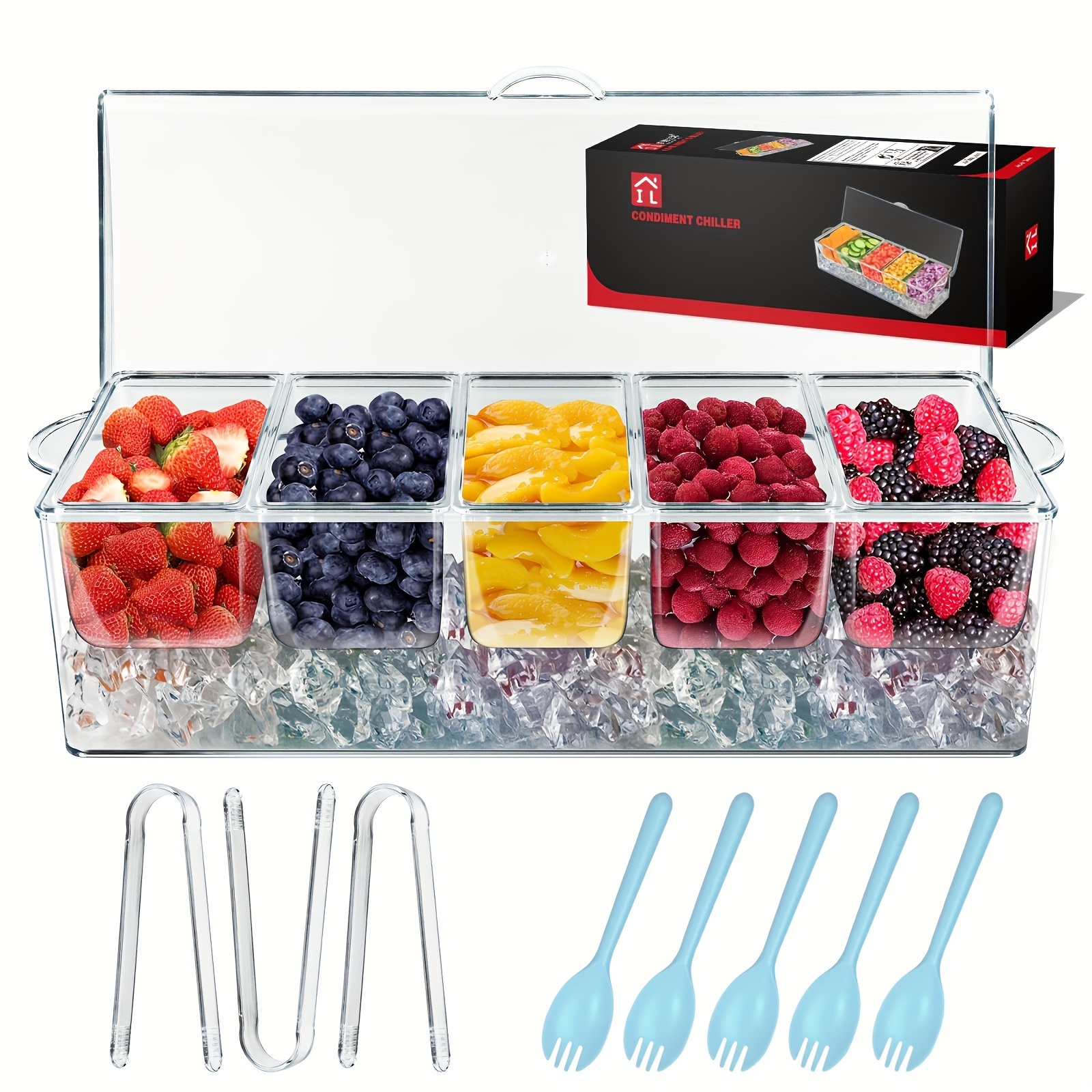 Condiment Server 4/5 Tray With Lid Removable Compartments Reusable