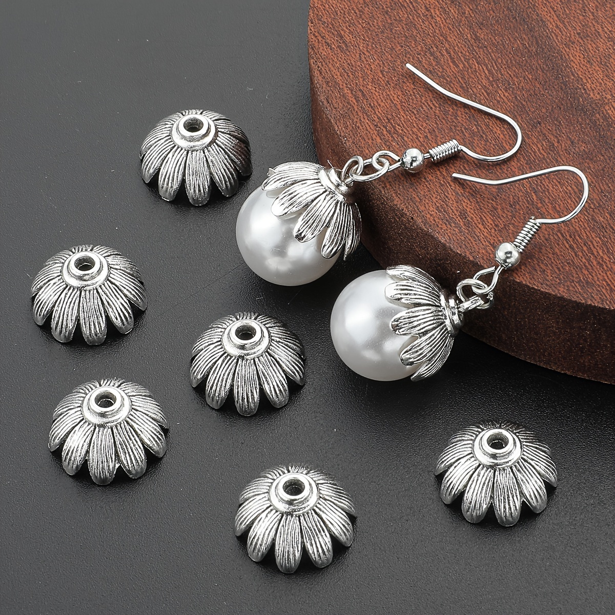 

20pcs Antique Silvery Zinc Alloy Flower Spacer Beads - Versatile End Caps For Making, Bracelets, Earrings, Anklets & Necklaces