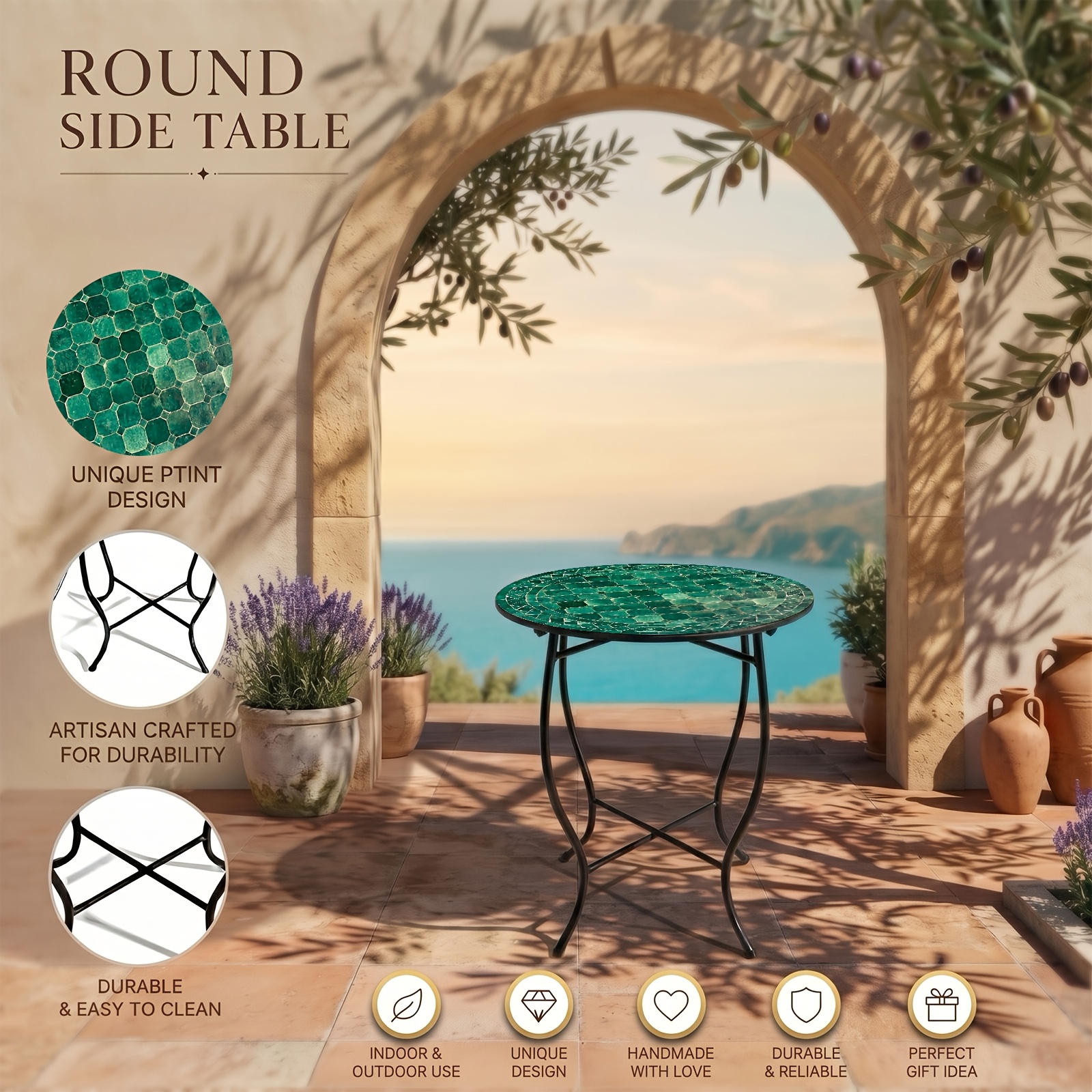 Moroccan Style Green Mosaic Pattern Round Side Table