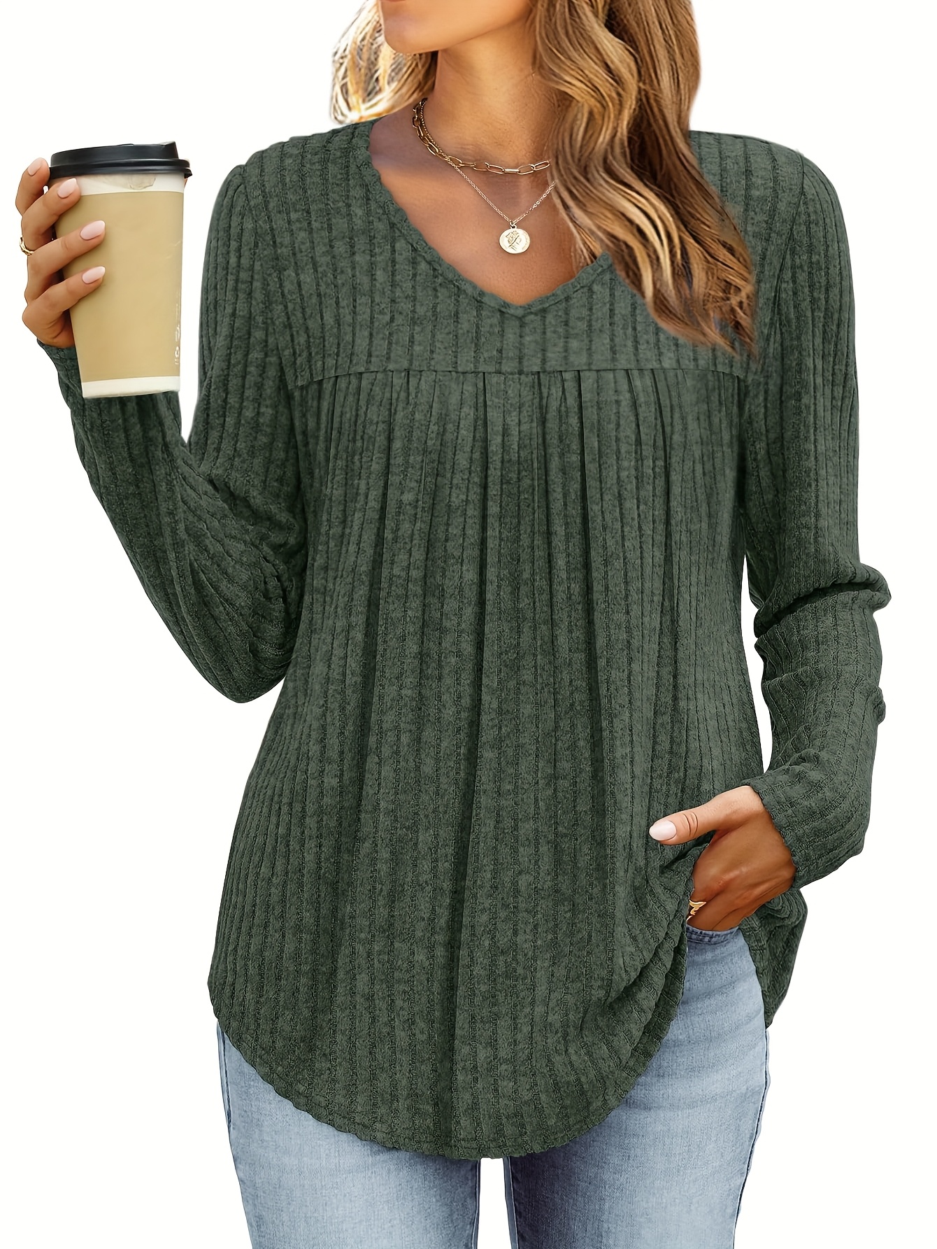womens long sleeve v neck lightweight casual pullover top with front   fashionable thin sweater