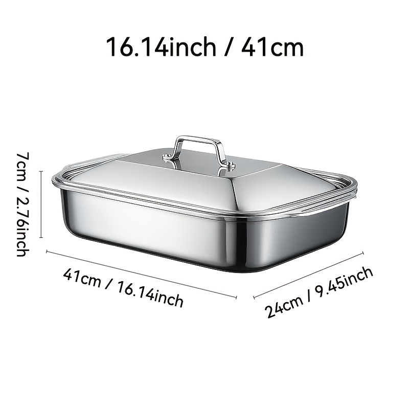 TEMU 1pc Stainless Steel Baking Tray Set With Lid, Large Capacity, Multiple Sizes , Suitable For Family Gatherings, Bbq, Bread And Desserts, Seafood,