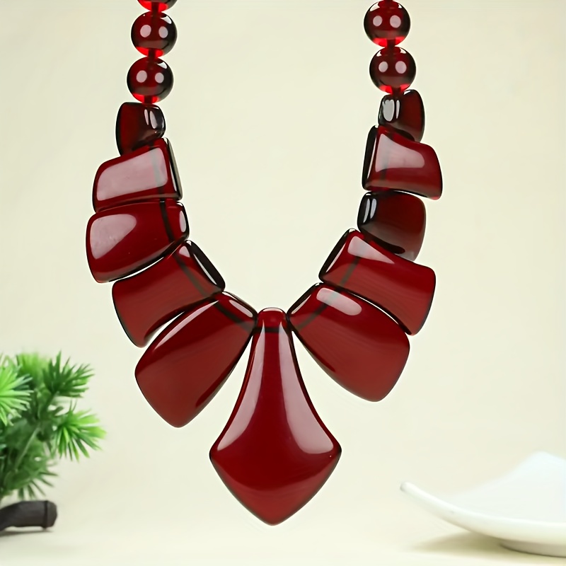 Handmade Baltic Amber Color Flower Necklace, Bohemian Style