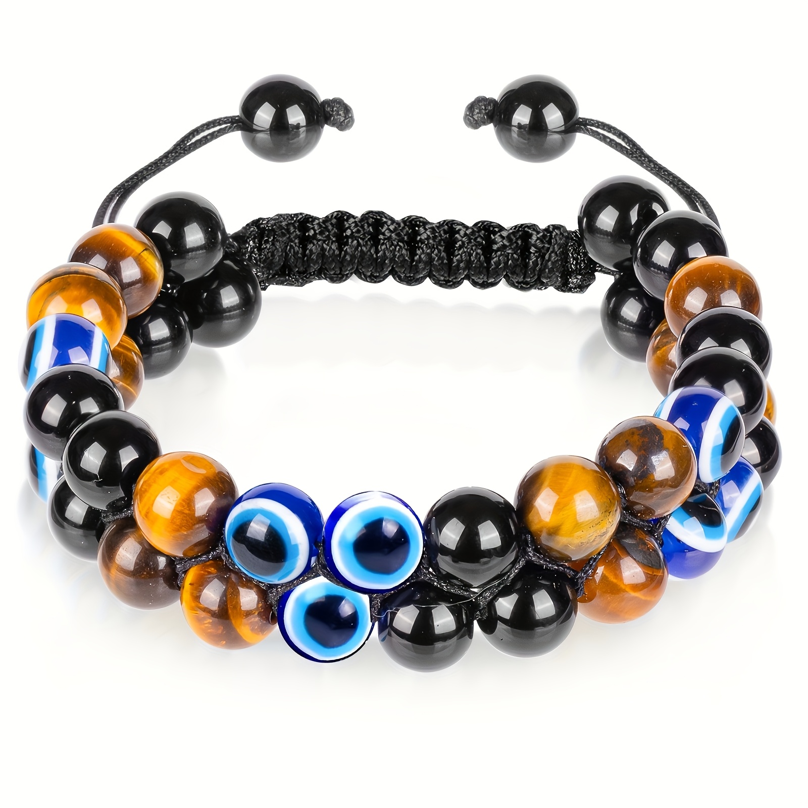 Bracelet With , Featuring Evil Eye, Tiger Eye, And Beads Of 8mm, Suitable For Men And Women