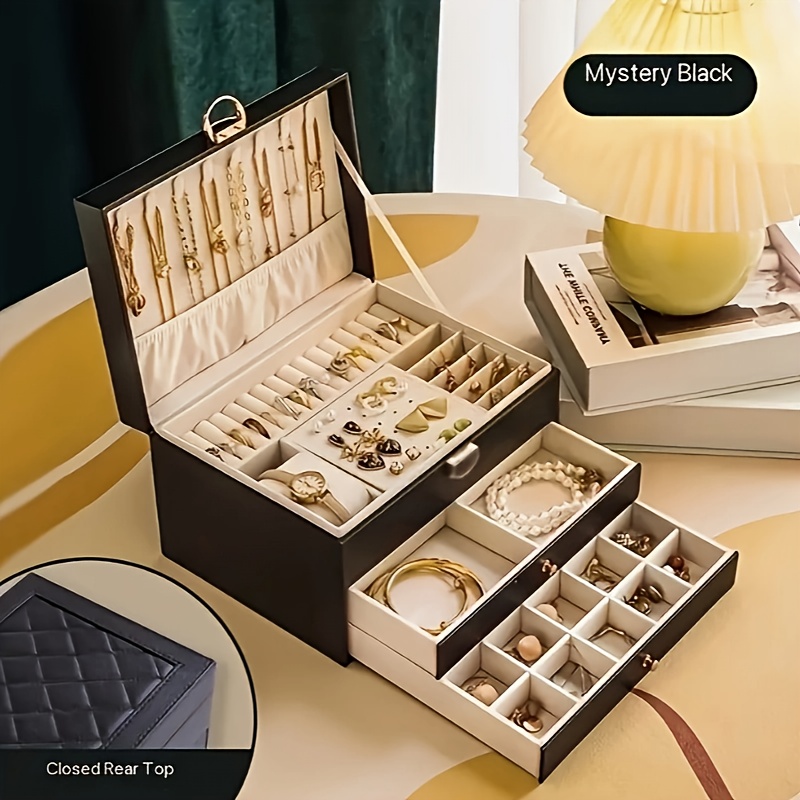 

A Luxurious Jewelry Storage Box Leather Featuring And Lining, For Organizing A Large Collection Of Jewelry Including Necklaces And Earrings. A Perfect Gift For Women And Girls.