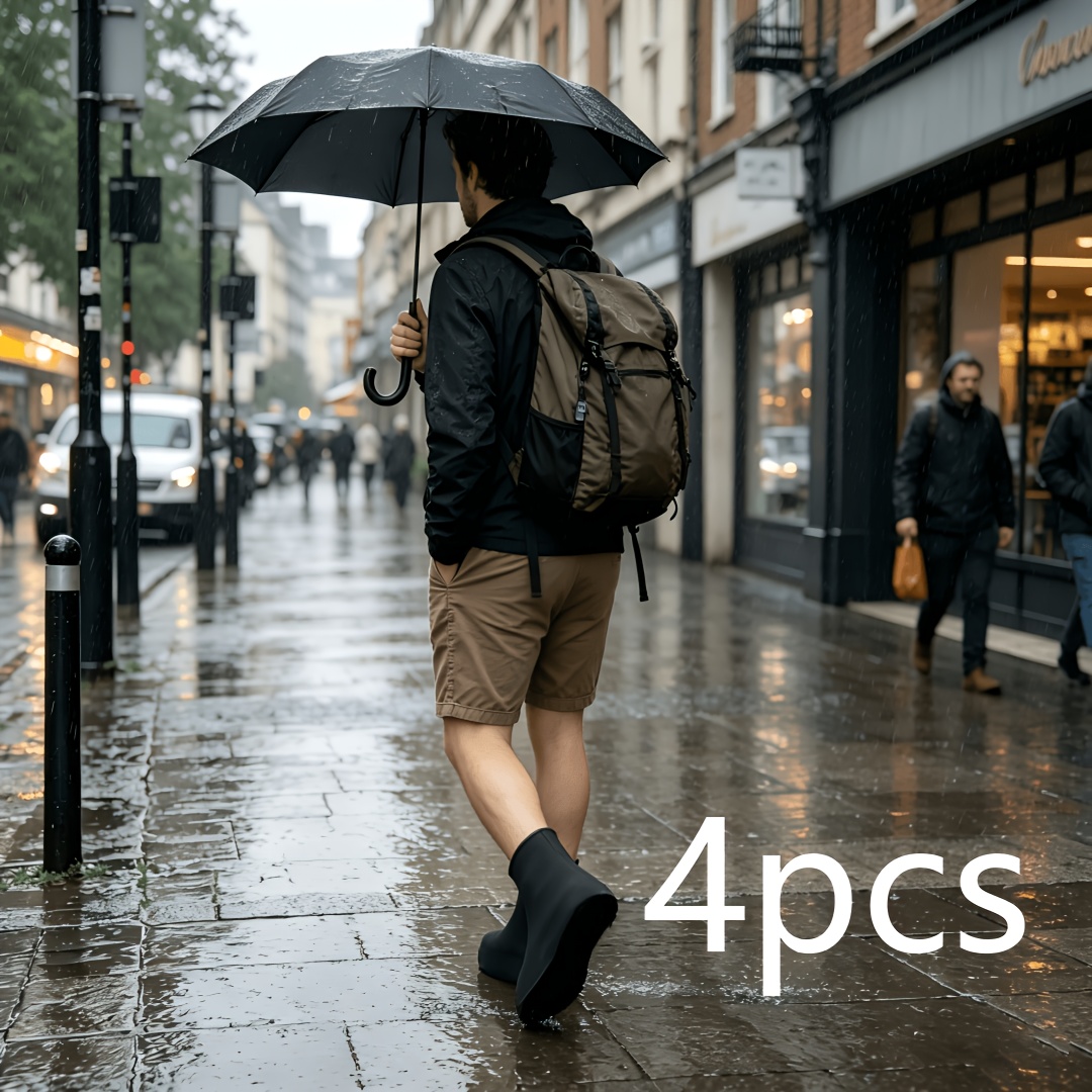 TEMU 4 piezas de botas de lluvia antideslizantes, diseño transparente, fáciles de limpiar, protección para pies para actividades al aire libre para