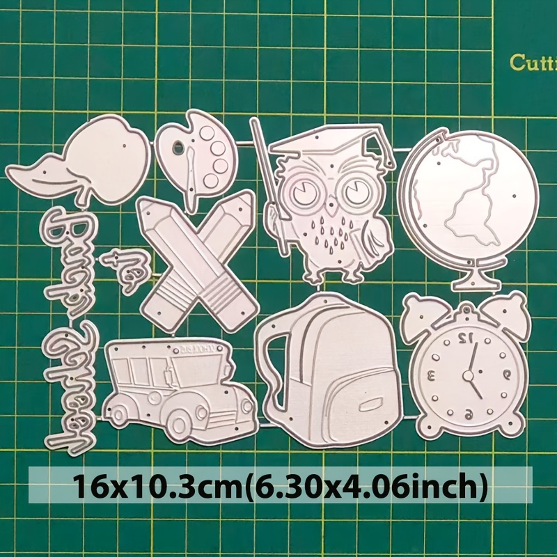 Image of Set Of 9 Back-to-school Themed Cutting Dies For Card Creation, Stencil Templates For The Opening Season, And Embossing Script Dies For Album And Scrapbooking Materials