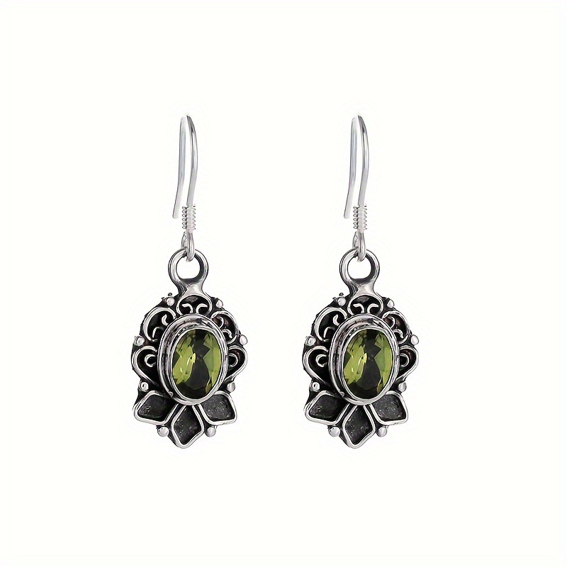 Men's Minimalist Green Stone Zinc Earrings