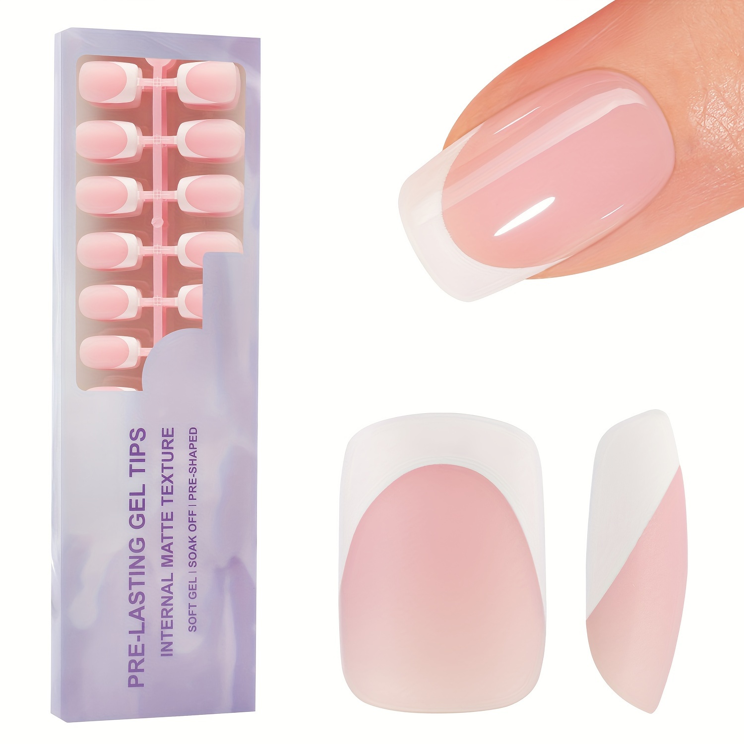 Image of 150pcs Short Pink White French Gel Nail Tips, French Nail Tips Press On Nails, French In 1 Gel Nail Tips, False Nails For Manicure 15 Sizes, Nail Decorations For Women
