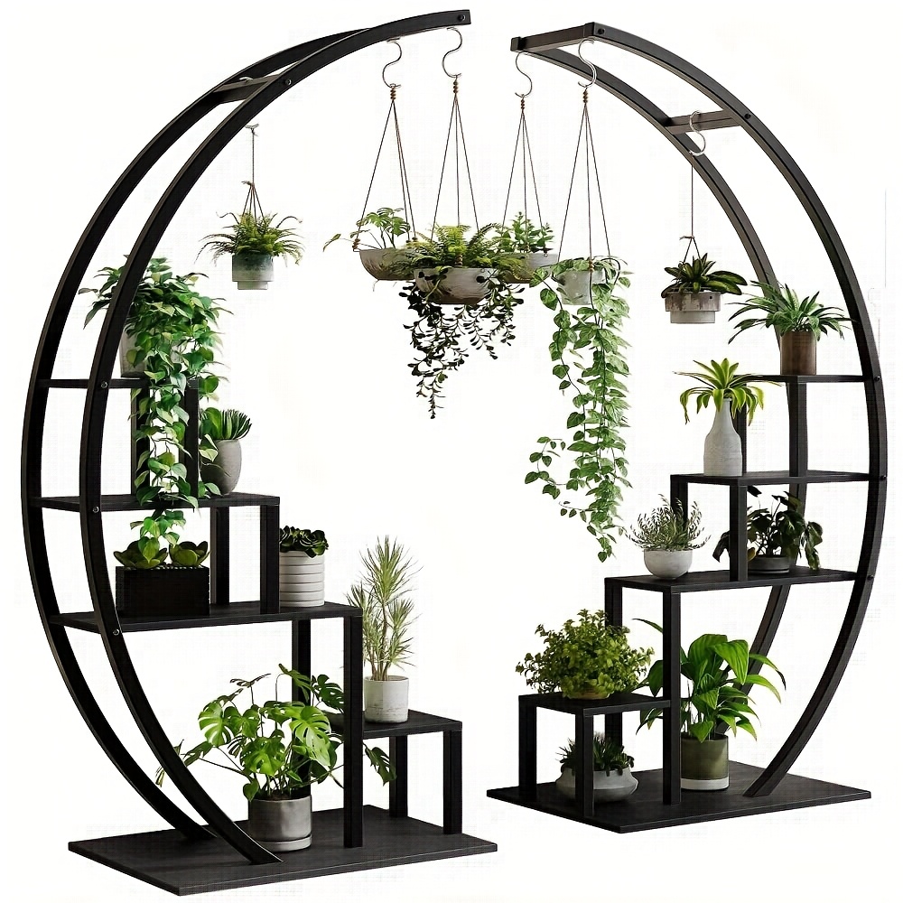 Plant Stand Indoor Outdoor, 2 Pack 5 Tier Heavy Duty Metal Plant Shelf, 56" Tall Plants Holder With Plants Hanger For Multiple Planter, Corner Flower Display Rack For Living Room, Garden