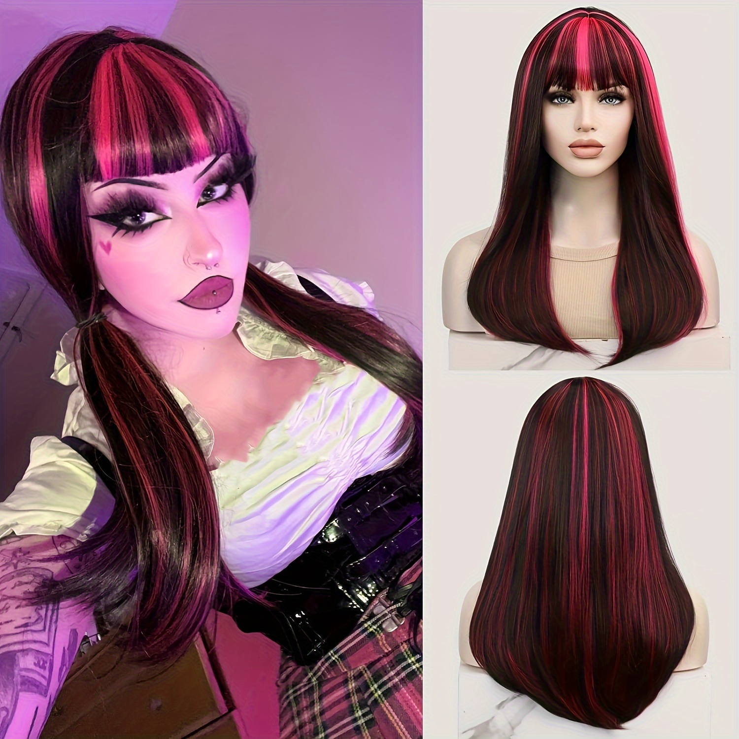 

& Striped Synthetic Wig - , Straight For , Halloween, And