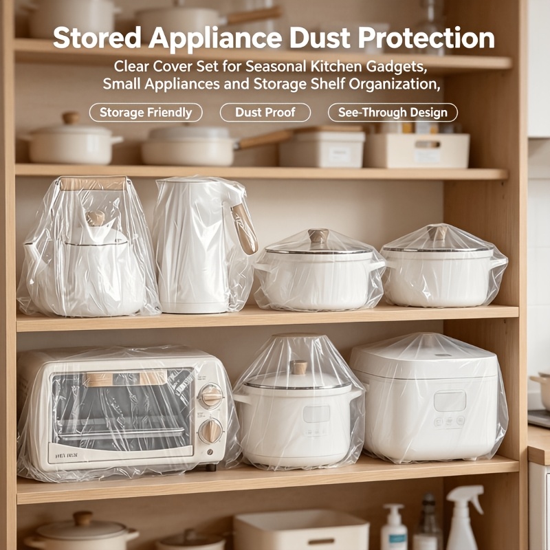 TEMU 65pcs/35pcs Set Of Extra-thick, Extra-large Disposable Dust Covers Made Of Durable Pp Plastic With Elastic Edges, Suitable For Storing Kitchen