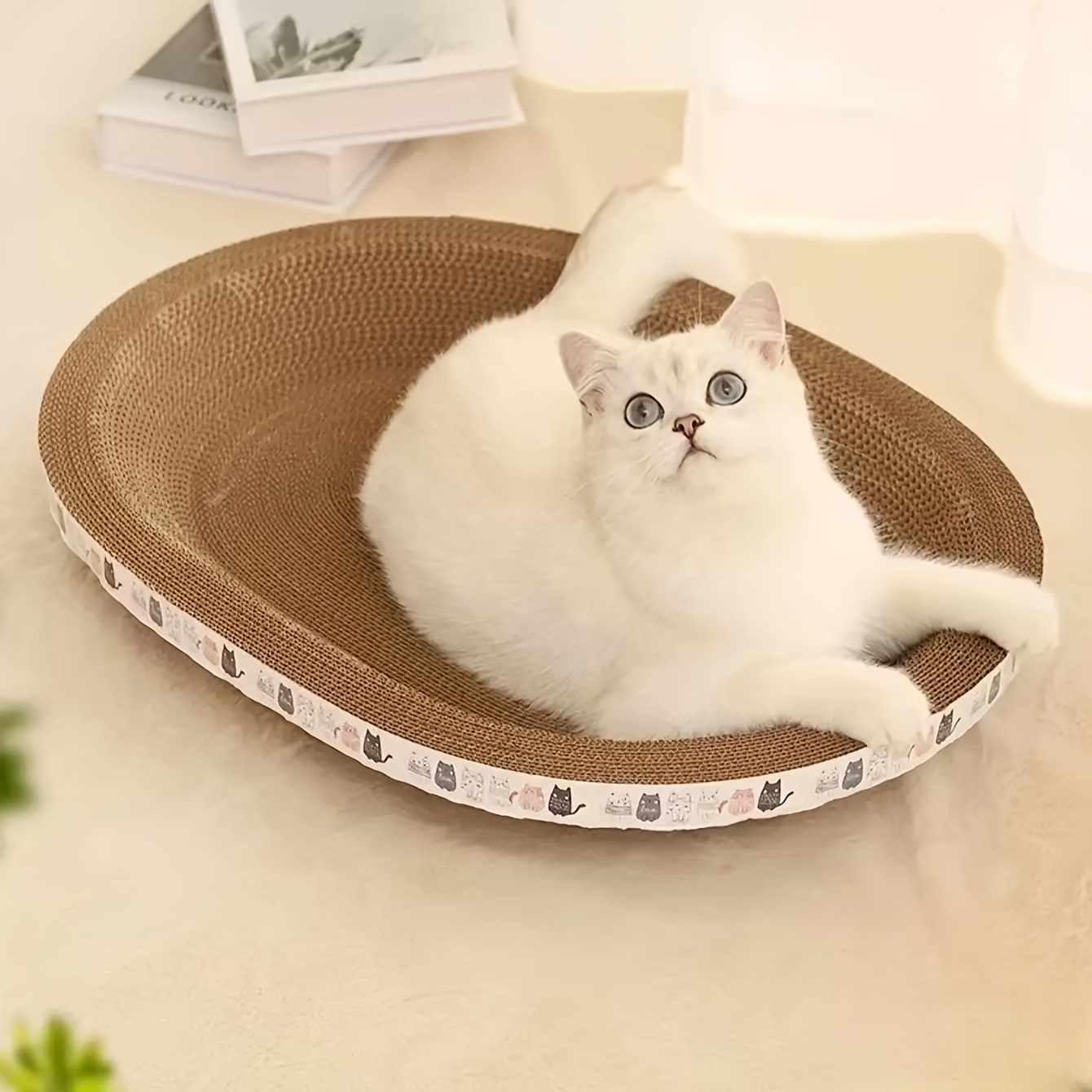 

Oval Shaped Cat Scratching Nest, Wear-resistant Cat Lounge Bed Cat Scratcher Board