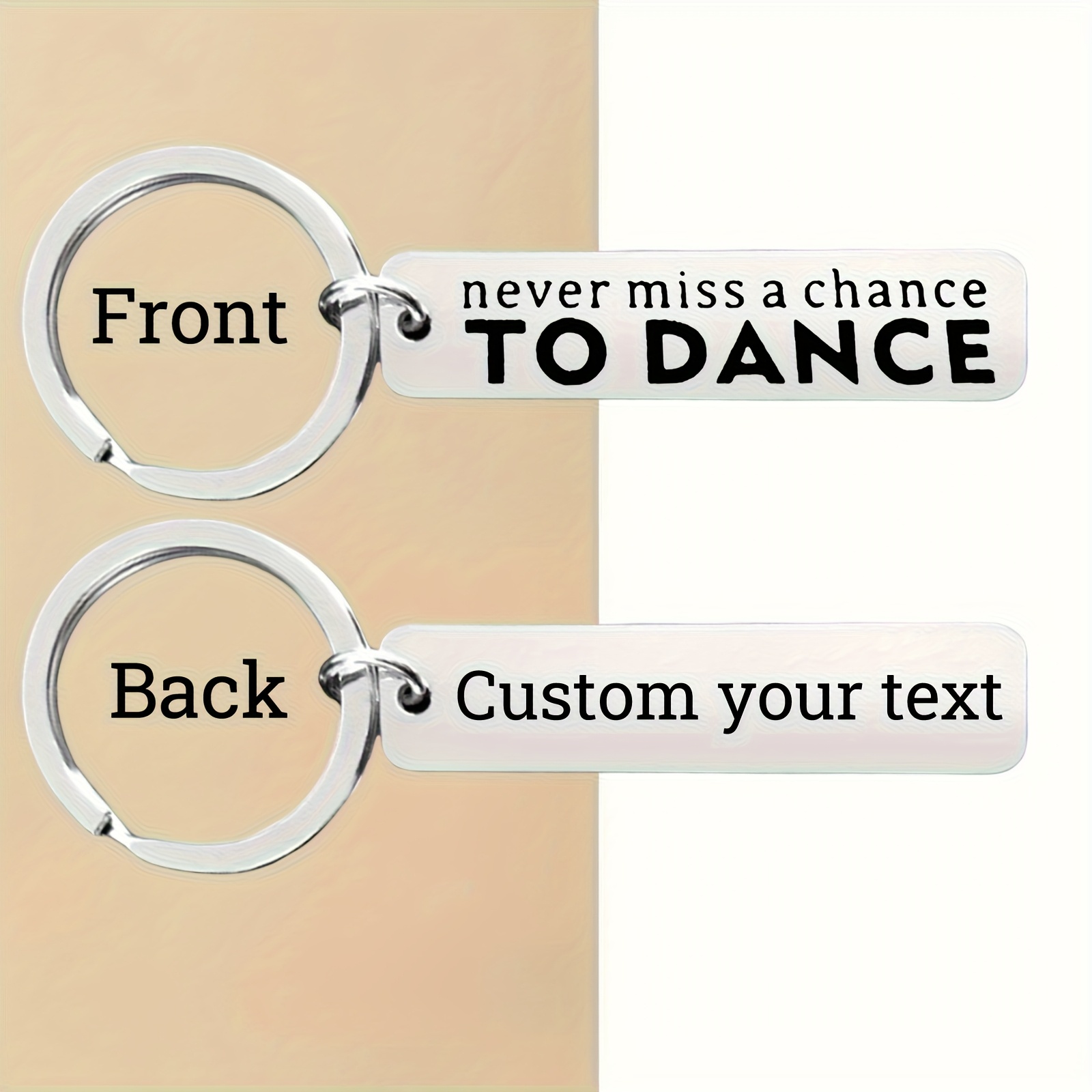 TEMU 1pc Personalized Dance Keychain - Customizable Front Text With Your Message - Stainless Ring - Ballet, Jazz, Hip-hop, Latin Dancer Gift -