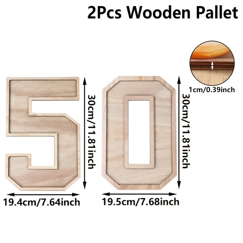 TEMU 2pcs, Number 50 Shaped Wooden Pallet, 50 Years Old Birthday Number Wooden Tray, Adults Birthday Party Decoration, Happy Birthday Party Supplies,