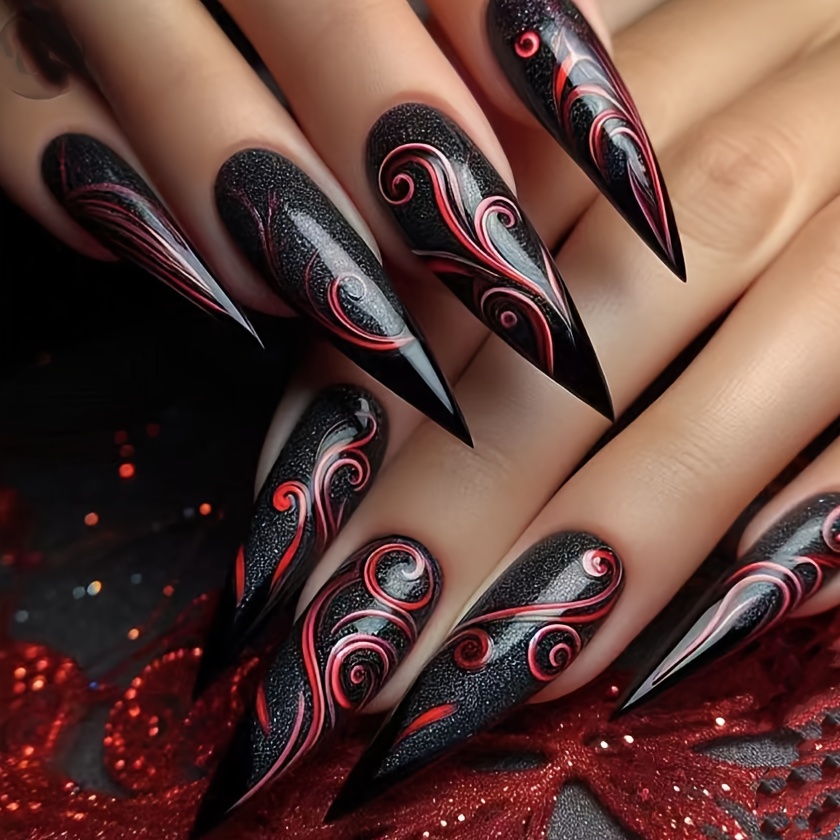 Women's Nail Set: Gradient Long Design With Floral Pattern And Glossy Finish Press-on Nails