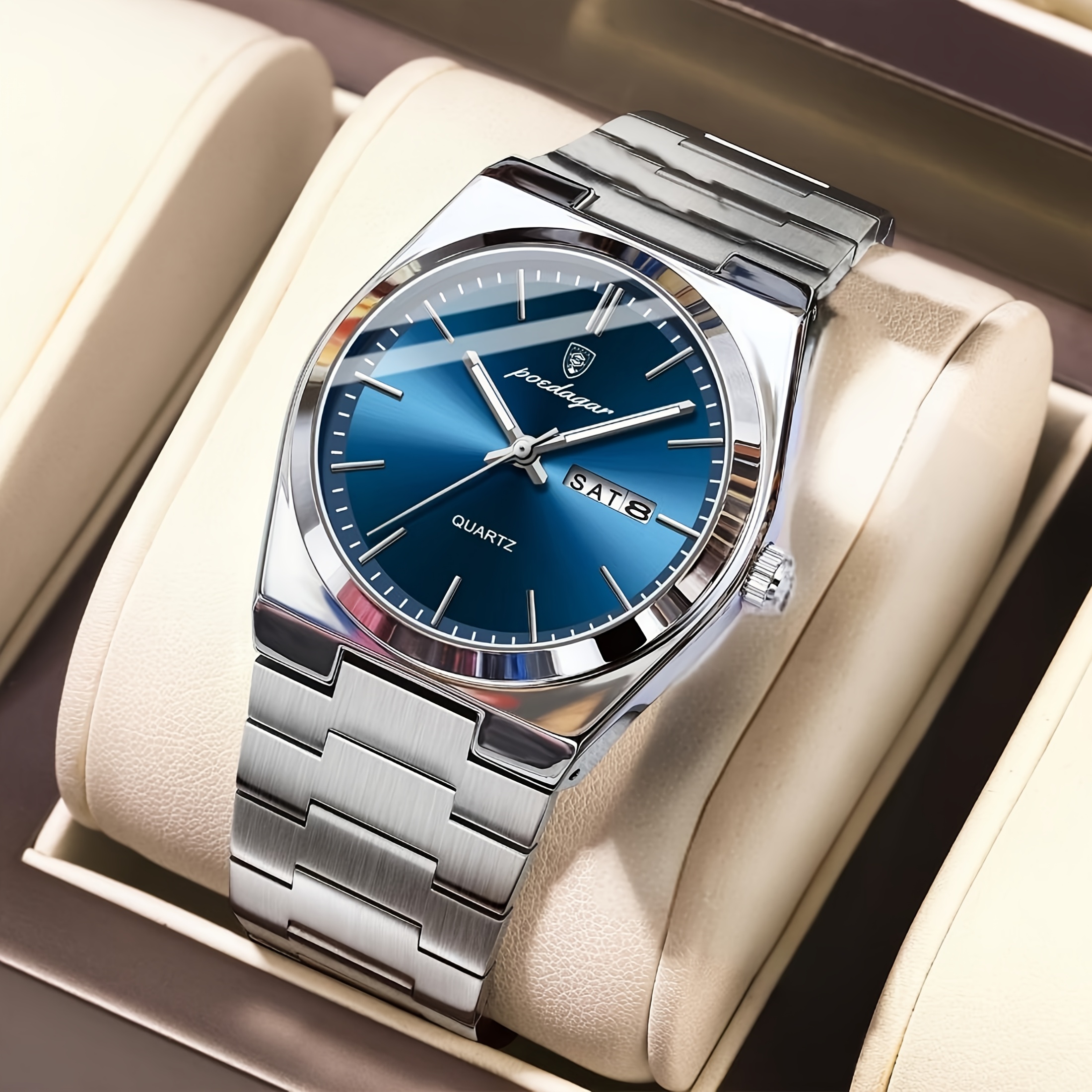 imagen del artículo 1 reloj de hombre con manecillas luminosas,   calendario, correa de acero inoxidable, rendimiento de medición de   estable y  , reloj de cuarzo, reloj deportivo  , reloj de negocios de hombre lujoso y moderno, para    , el   y las reuniones sociales