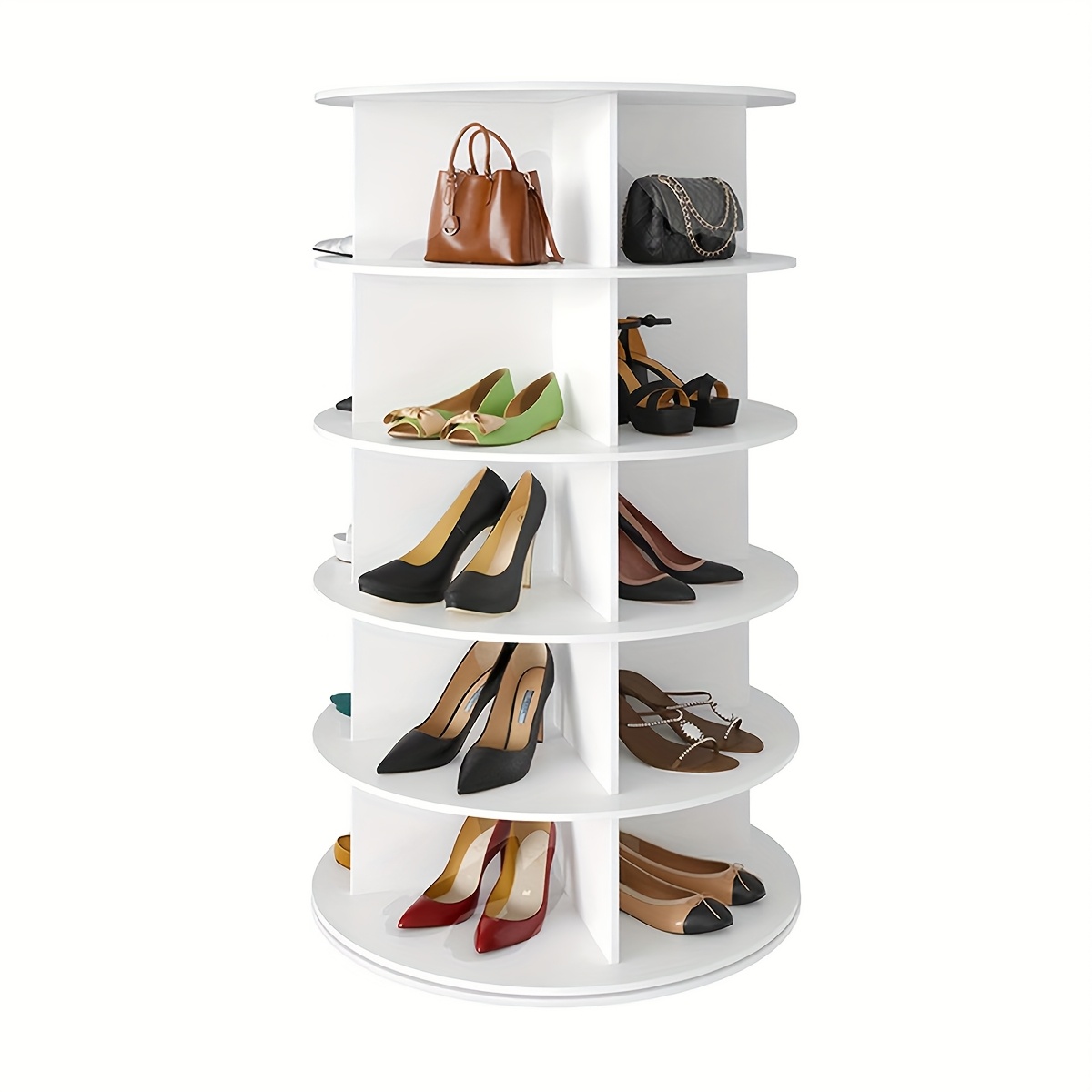 TEMU 5 Tier Rotating Durable Pvc Shoe Rack Organizer, 360 Degree Revolving Shoe Display Organizer, Round Rotating Shelf For Vertical Handbag Storage,