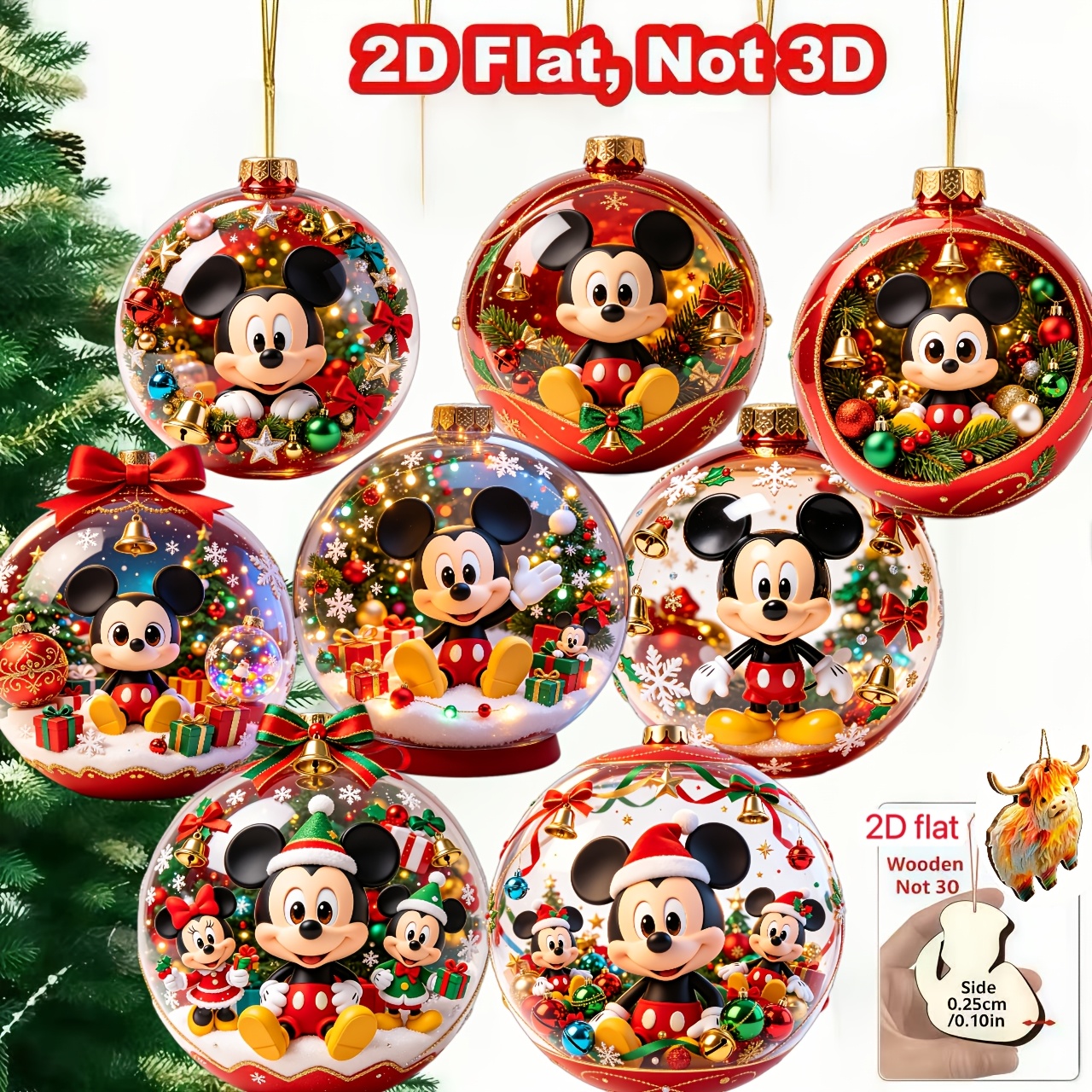 TEMU [2d Flat] 8pcs, Christmas Halloween Novelty Wooden Ornaments, Cute Christmas Mickey, Home Kitchen Decorative Hangings, Christmas Tree Ornaments,
