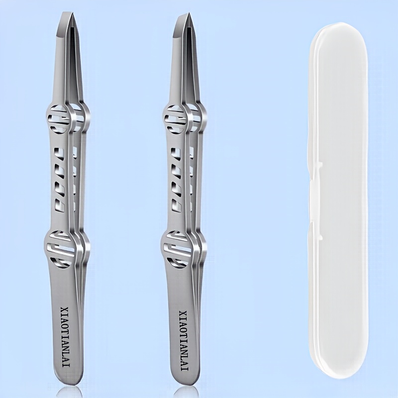 TEMU 2pcs Premium Stainless Steel Tweezers With Storage Box, Hair Removal Tweezers, Eyebrow Tweezers, Hair Removal Tweezers, Non-slip Grip Durable