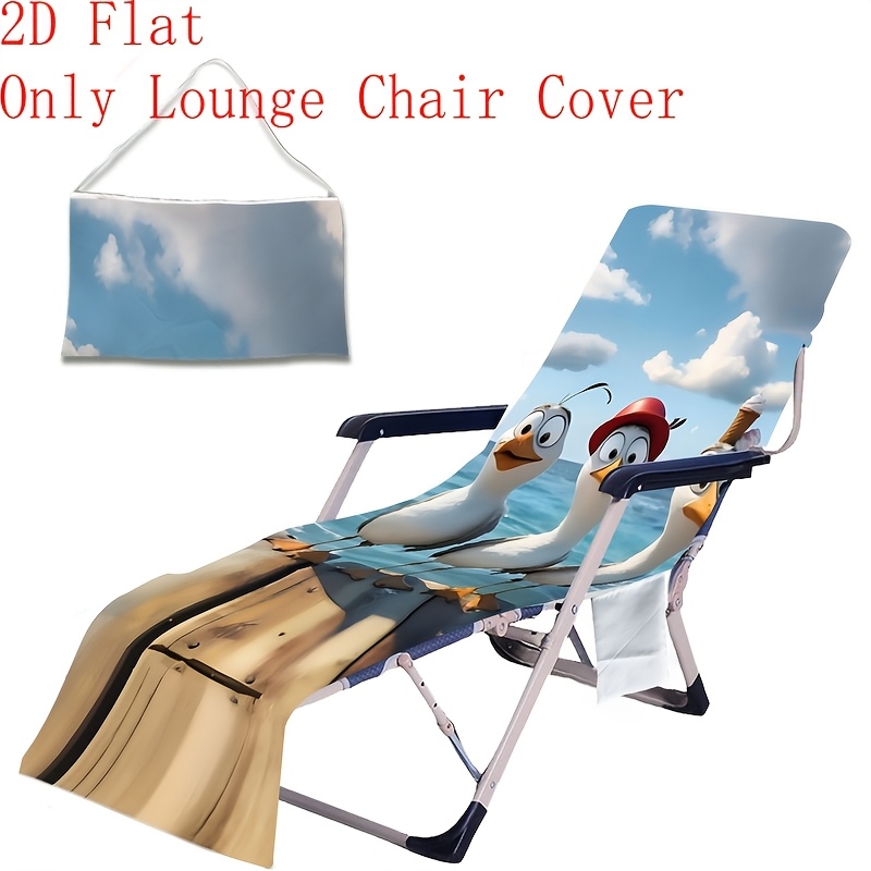 TEMU 2d Flat Printed 1pc Cute Funny Birds Wood Grain Printed Chair Covers For Summer Hawaiian Pool Party Decor, Spring Summer Beach Chair Towels,