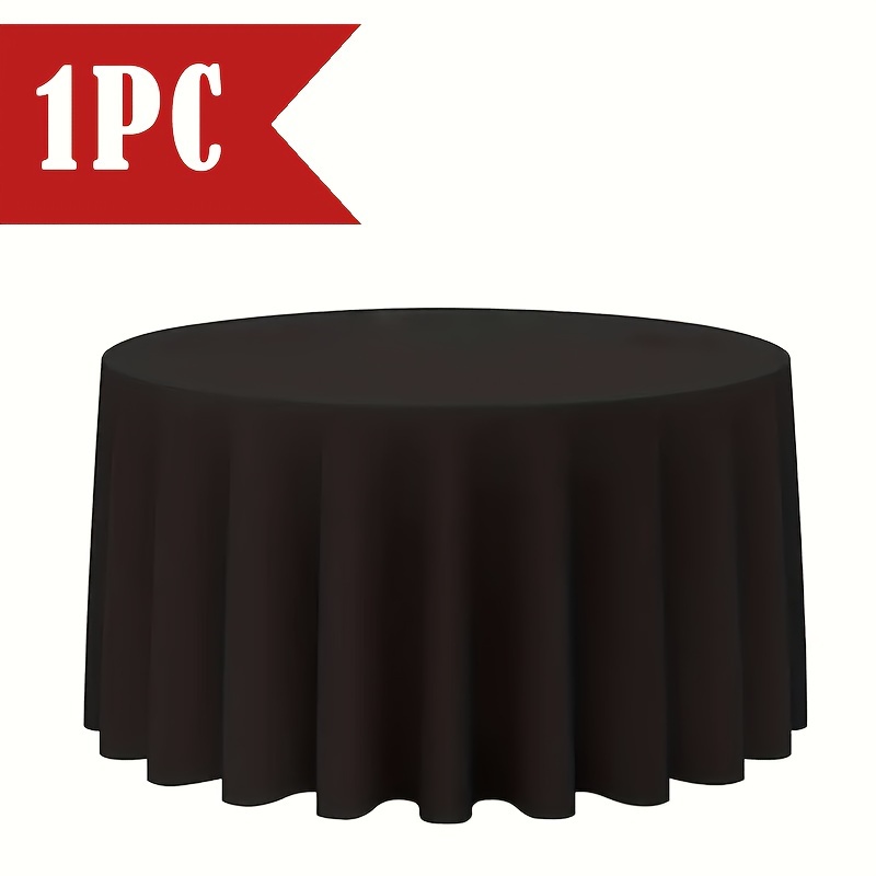 Image of 1pc, Elegant Wedding Essential Disposable Tablecloth, Black Round Plastic Table Cover, For Weddings, Birthdays, Graduation Parties, Halloween, Easter, Christmas Party Decorations, Round Tablecloth
