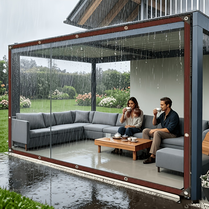 TEMU Bâche de protection transparente et imperméable en PE, tissu épais anti-déchirure, bord renforcé avec œillets métalliques, toile de barrière