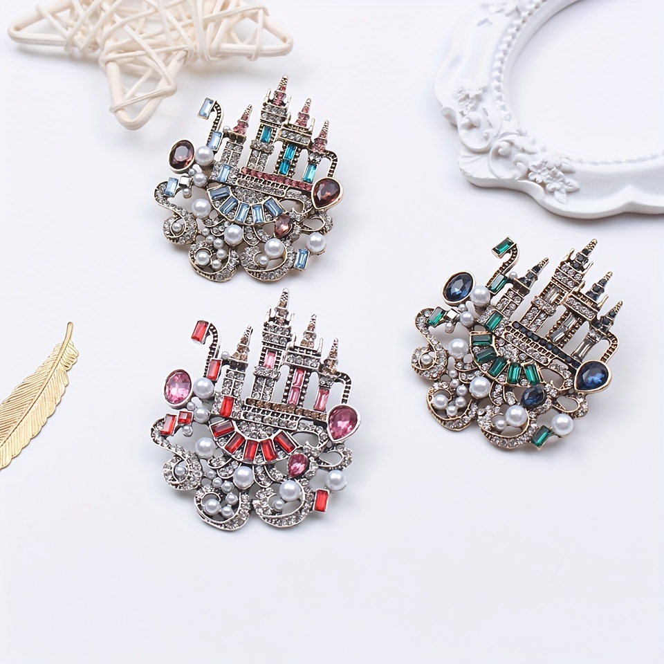 

Vintage Gothic Castle Brooch With Crystal Embellishments - Perfect For Festive Occasions