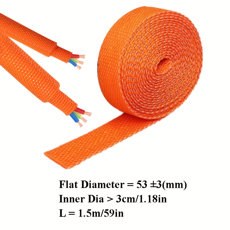 E-shop Durchmesser 6-50mm Schrumpfschlauch Geflochtene , 59 Zoll Orange 2:1 Verhältnis Schrumpfschlauch Kabelschutz Schrumpfhülle für Kabelbündel,