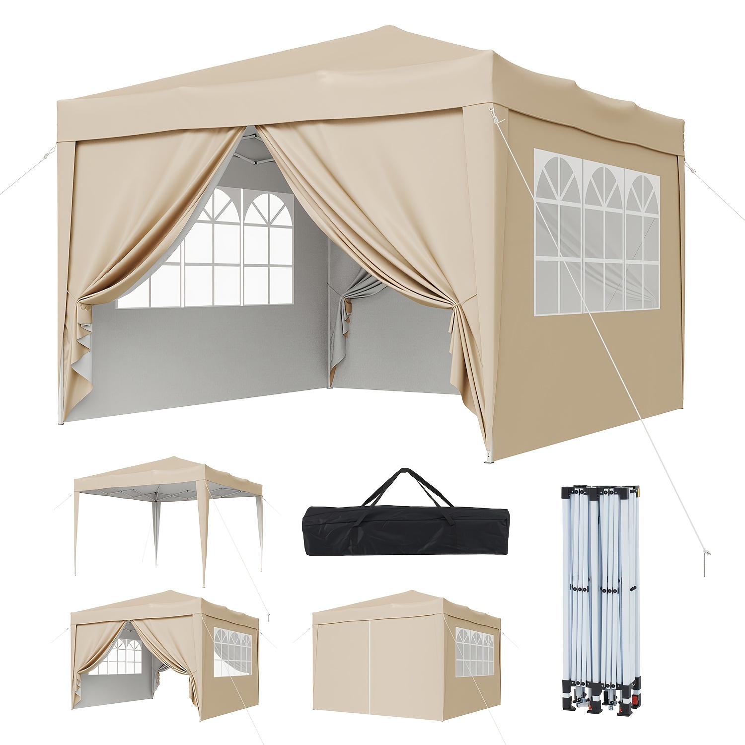 TEMU 3,3×3,/2,2×2,2m, Pop-up-Markisen-Carport mit 4 abnehmbaren Seitenwänden, tragbarer geschlossener für den Außenbereich, Terrasse, Camping und