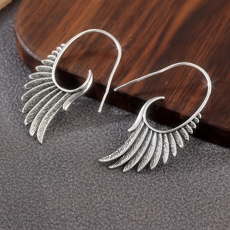 TEMU Easy And Retro Hand-carved Feather Copper Earrings, Elegant Ethnic Style Earrings, Women' Party And Vacation Jewelry