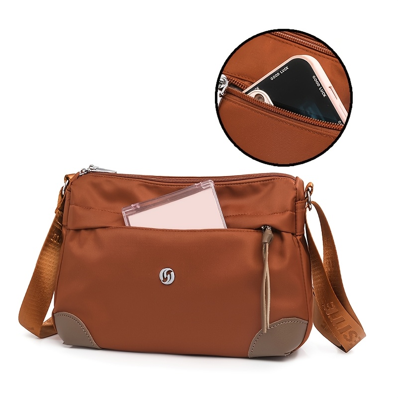 fashionable and lightweight nylon womens shoulder bag casual and portable practical crossbody bag with adjustable strap simple multi layer multi pocket multi zipper design suitable for commuting shopping outdoor play   in yellow Product details 4