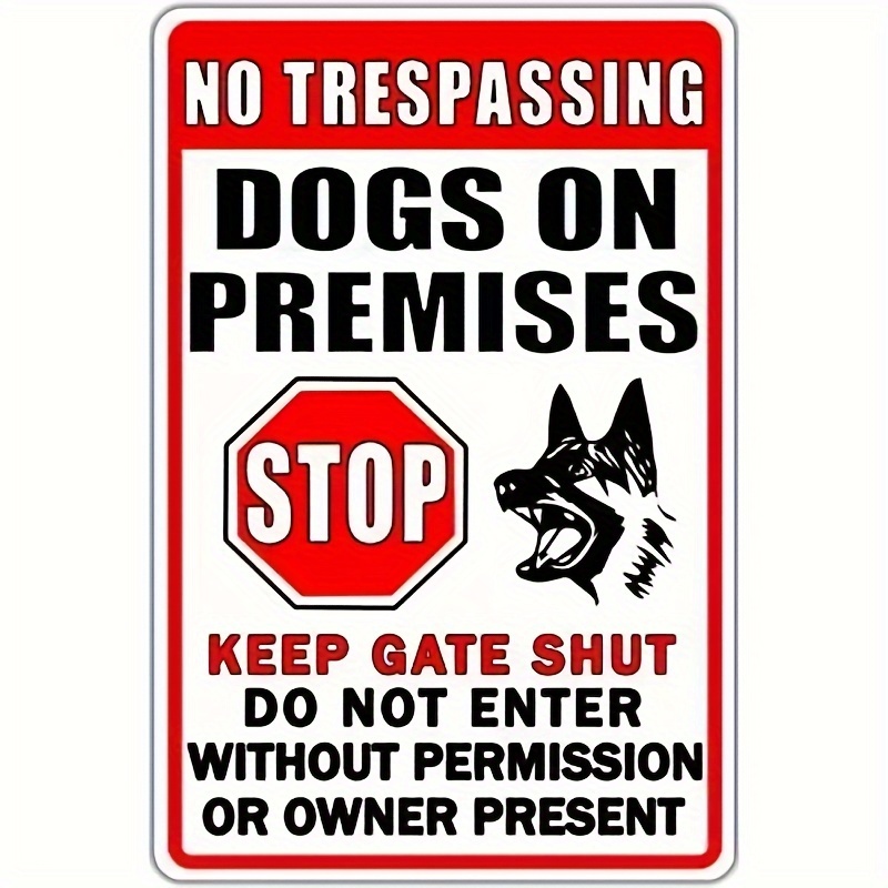 TEMU 【2d Flat】 [2d Flat] 8×12 Inch Aluminum Sign Warning Against Trespassing Dogs - A Security-themed Decoration For Private , Ideal For Pet Owners