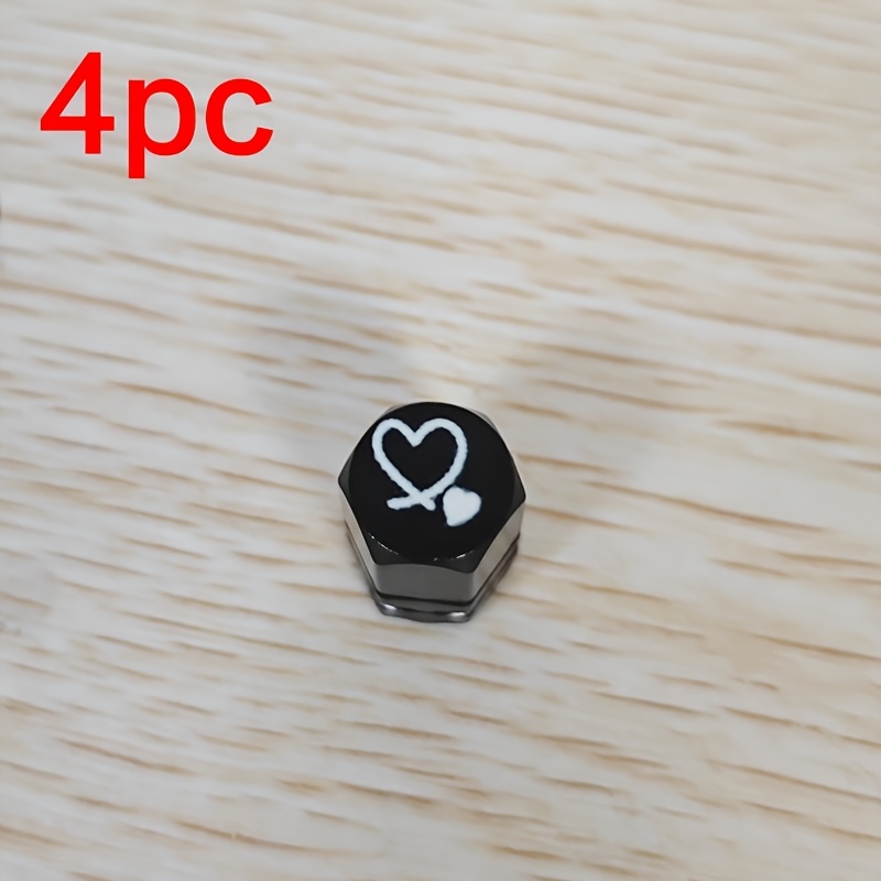 TEMU Jeu de 4 bouchons de valve hexagonaux en aluminium à motif simple de cœur, adaptés aux voitures, camions, motos et vélos. Cache-poussière de