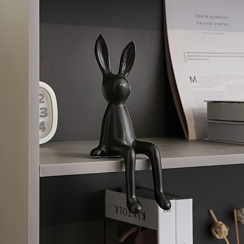 1pc cute bunny statue resin sitting rabbit sculpture modern art decor for home office indoor outdoor use no electricity needed perfect gift for   rabbit accessories details 2