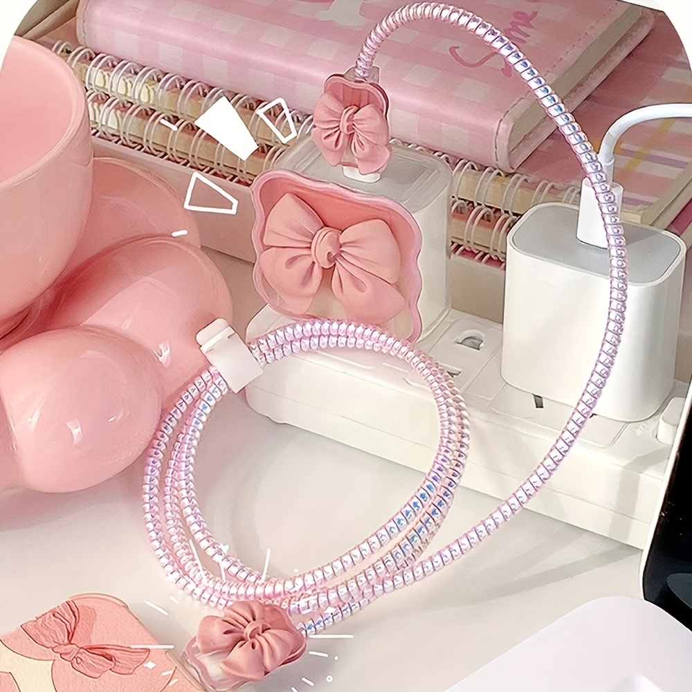 

1pc Cute Bow Tpu Charging Cable Protector, Anti-breakage Charger Cord Management, Earphone Prevention Accessory For Mobile Devices