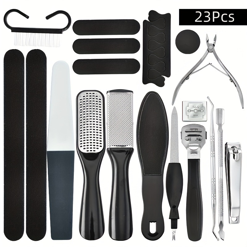 

A Set Of 23 Pieces Of Professional Pedicure Tool Set, Stainless Steel Foot Care Tool Set, Dead Skin Removal Pedicure Tool Set, Travel Essential For Men And Women