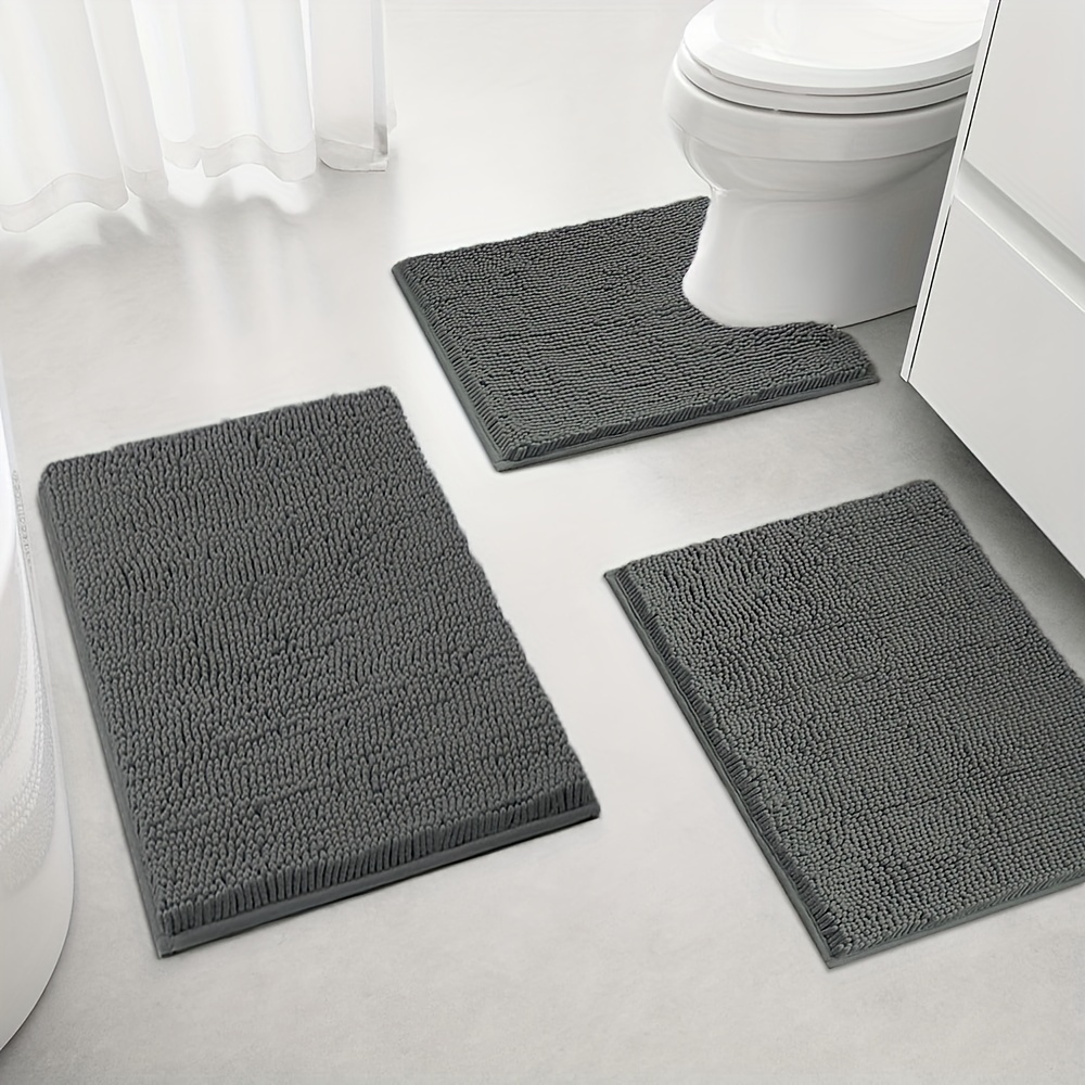 3pcs chenille bathroom rugs set ultra absorbent non slip bath mats pvc backed polyester machine washable woven bath rug contour mat and standard mat set fluffy plush winter decor decoration Product details 0
